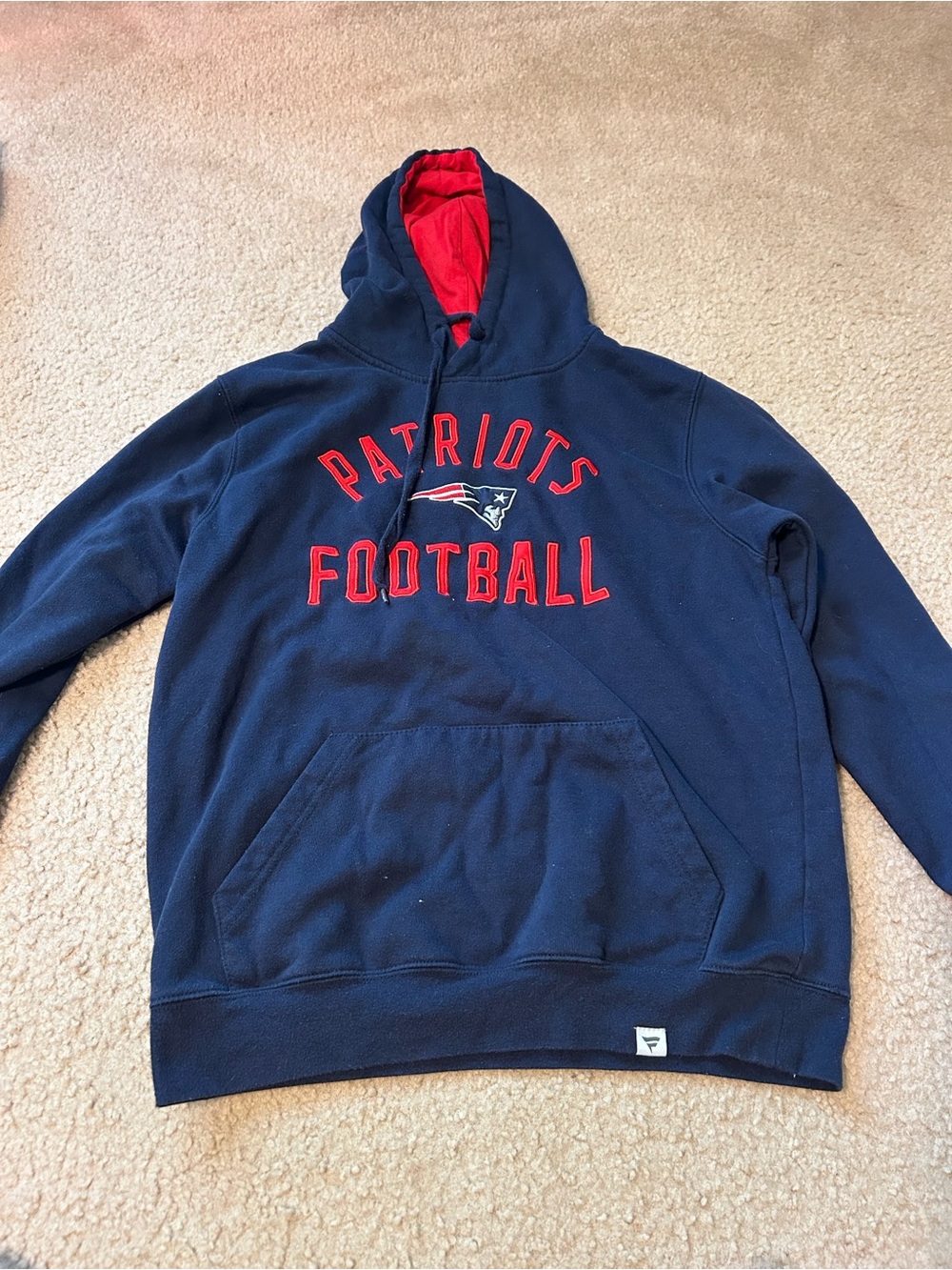 Fanatics Navy Hoodie with Red Patriots Lettering
